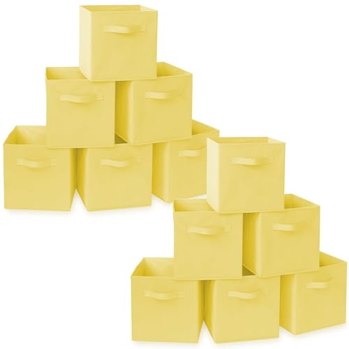 Casafield Set of 12 Collapsible Fabric Cube Storage Bins, Yellow - 11" Foldable Cloth Baskets for Shelves, Cubby Organizers & More - color: Yellow, size: 10.5" x 10.5" x 11"