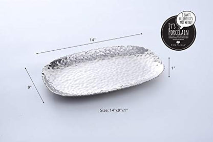 Pampa Bay Millennium Porcelain Large Serving Platter, 14 inch - color: Silver Tone