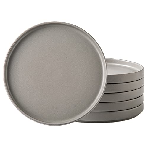 AmorArc Ceramic Salad Plates Set of 6, Matte Glaze 8.0 Inch Dishes Set | High Edge Small Dinner Plates for Dessert,Salad,Appetizer,Dinner,Microwave & Dishwasher Safe,Scratch Resistant-Matte Gray - color: Matt Gray, size: 8.0 Inch