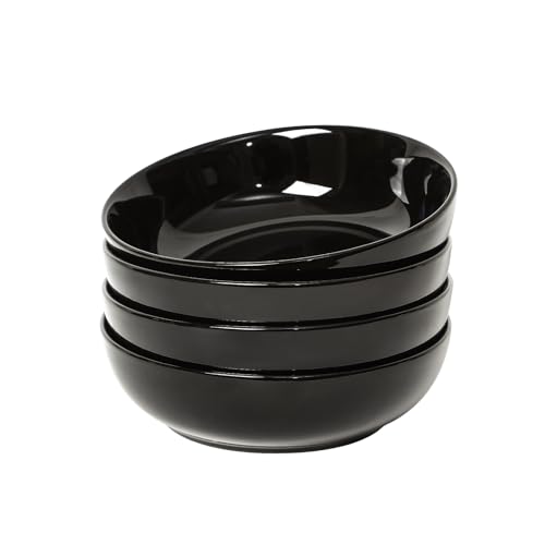 Selamica Ceramic Pasta Bowls Set of 4, Large Salad Bowl, Black - color: Black, size: 8 Inch
