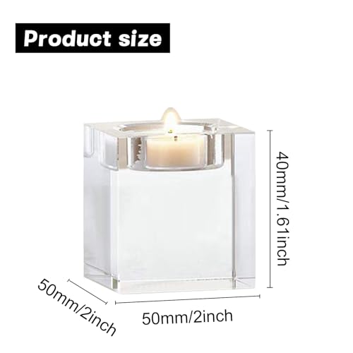 4 Pcs Clear Crystal Candle Holders, 2×2×1.6 inch Square Tealight Candle Holders Solid Square Tea Light Holders for Table Centerpiece Wedding Decor and Dinner Party Home Decor Candlelight