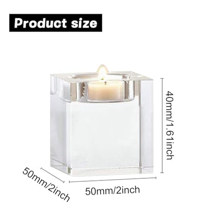 4 Pcs Clear Crystal Candle Holders, 2×2×1.6 inch Square Tealight Candle Holders Solid Square Tea Light Holders for Table Centerpiece Wedding Decor and Dinner Party Home Decor Candlelight