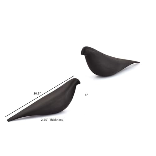 EDHAS Statues Bird Room Decor – Set of 2 Modern Wooden Bird Sculptures – Handmade Acacia Wood, Black Finish Office & Living Room Decor Accents(10.5'' X 2.75'' X 4'')