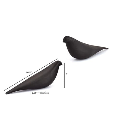 EDHAS Statues Bird Room Decor – Set of 2 Modern Wooden Bird Sculptures – Handmade Acacia Wood, Black Finish Office & Living Room Decor Accents(10.5'' X 2.75'' X 4'')