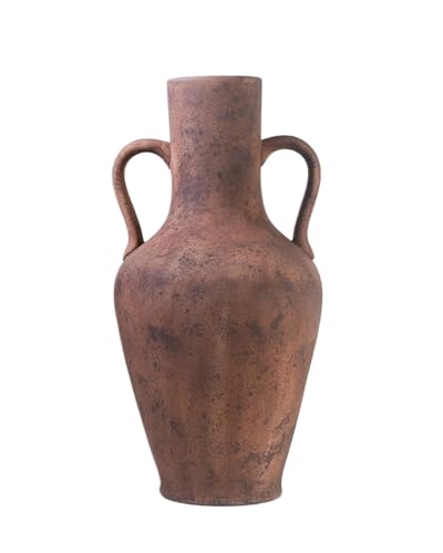 20.5in Tall Ceramic Floor Vase with Vintage Handles, Terracotta | Large Antique Terracotta Ceramic Floor Vase with Beige Speckles and Distressed Markings for Rustic Farmhouse Home Decor - color: Antique Terracotta, size: 20.5in