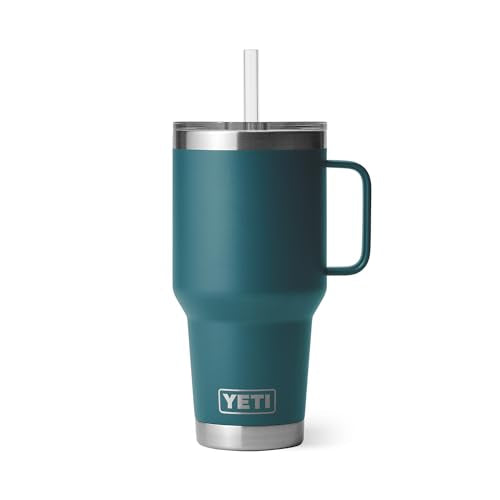 YETI Rambler 35 oz Tumbler with Handle and Straw Lid, Travel Mug Water Tumbler, Vacuum Insulated Cup with Handle, Stainless Steel, Agave Teal - color: Agave Teal, style: 35oz