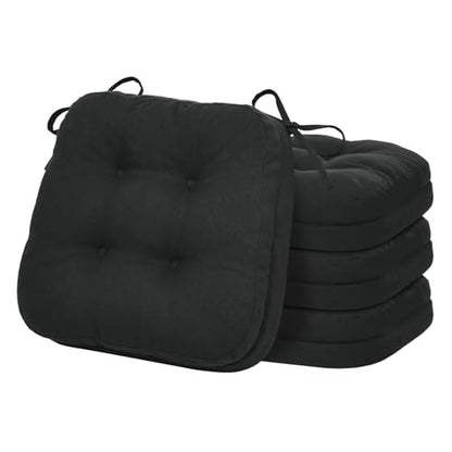baibu Set of 4 Dining Chair Cushions, Dual-Layer Patent Design Memory Foam Kitchen Chair Cushions, Non-Slip Seat Pads with Ties, 16.5 x 16.5 x 3.5in, 4 Pack, Pure Black - color: Black, size: 4 Count (Pack of 1)