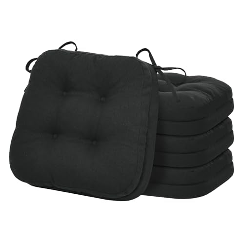 baibu Set of 4 Dining Chair Cushions, Dual-Layer Patent Design Memory Foam Kitchen Chair Cushions, Non-Slip Seat Pads with Ties, 16.5 x 16.5 x 3.5in, 4 Pack, Pure Black - color: Black, size: 4 Count (Pack of 1)
