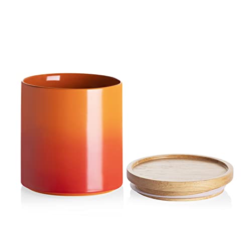 Sweejar Ceramic Food Storage Jar, Stackable Kitchen Canisters, Containers with Airtight Seal Wooden Lid for Serving Ground Coffee, Tea, Sugar, Salt and More - 16 Fl Oz (Gradient Orange) - color: Gradient Orange, size: 16 Fl Oz (4.1"x4.4")
