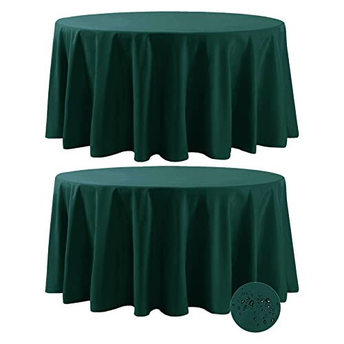 Fokitut 2 Pack Waterproof Round Tablecloth, 120 Inch, Stain Resistant and Wrinkle Polyester Table Cloth, Fabric Table Cover for Kitchen Dining, Wedding, Party, Holiday Dinner-Hunter - color: Hunter, size: Round-120''-2pack