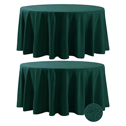 Fokitut 2 Pack Waterproof Round Tablecloth, 120 Inch, Stain Resistant and Wrinkle Polyester Table Cloth, Fabric Table Cover for Kitchen Dining, Wedding, Party, Holiday Dinner-Hunter - color: Hunter, size: Round-120''-2pack