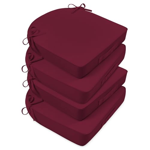Basic Beyond Outdoor Cushions for Patio Furniture Waterproof Outdoor Chair Cushions Set of 4-19 x 19 x 3 Inch Thick Patio Chair Cushions with Adjustable Ties, Dark Red - color: Dark Red