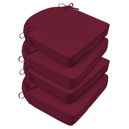 Basic Beyond Outdoor Cushions for Patio Furniture Waterproof Outdoor Chair Cushions Set of 4-19 x 19 x 3 Inch Thick Patio Chair Cushions with Adjustable Ties, Dark Red - color: Dark Red