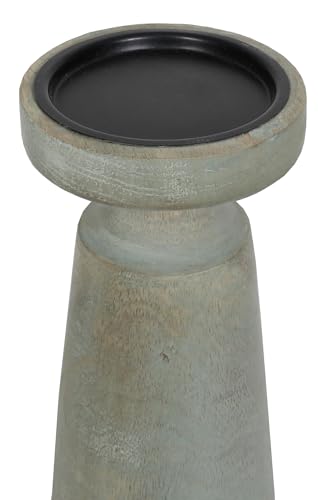Set of 3 Pieces Wood Pillar Candle Holders, Mango Wooden Candlesticks Holders 12 Inch, 10 Inch, 8 Inch Height (Sage) - color: Sage