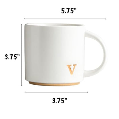 COLLECTIVE HOME Ceramic Coffee Mug, 15 oz Monogram Cup with Gift Box (v) | Dishwasher Safe, Engraved Gold Letter , Personalized Housewarming Birthday Present, Christmas Thanksgiving Mothers Day Gifts - color: gold-v