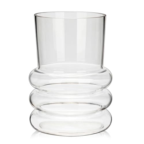 Clear Glass Flower Vase, 7" x 4.7" Thickened Hydroponic Flower Vase Transparent Modern Geometric Glass Vase for Home Living Room Wedding Centerpieces Office Table Decor - color: 7" X 4.7" Clear Color