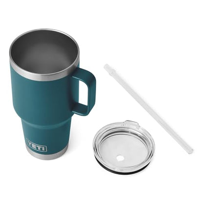 YETI Rambler 35 oz Tumbler with Handle and Straw Lid, Travel Mug Water Tumbler, Vacuum Insulated Cup with Handle, Stainless Steel, Agave Teal - color: Agave Teal, style: 35oz