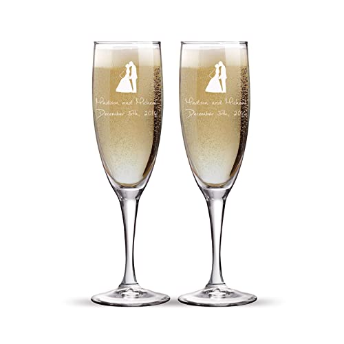 Set of 2 Personalized Wedding Champagne Flutes- Engraved Champagne Glasses for Bride and Groom - Mr and Mrs Design - Flutes for Wedding - color: Wedding-08, style: Only Glasses