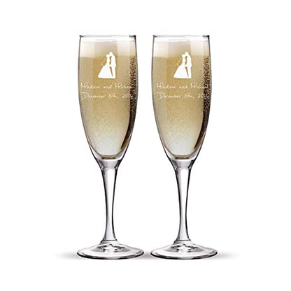 Set of 2 Personalized Wedding Champagne Flutes- Engraved Champagne Glasses for Bride and Groom - Mr and Mrs Design - Flutes for Wedding - color: Wedding-08, style: Only Glasses