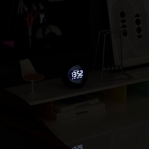 NEWGATE® Centre of the Earth Alarm Clock | Round Retro Digital LCD Clock | Black | Ideal for Bedside, Desk or Shelf | Retro Bedroom & Office Accessory - color: Black