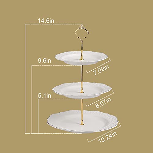 Sweejar 3 Tier Ceramic Cake Stand Wedding, Dessert Cupcake Stand for Tea Party Serving Platter (New White) - color: White1