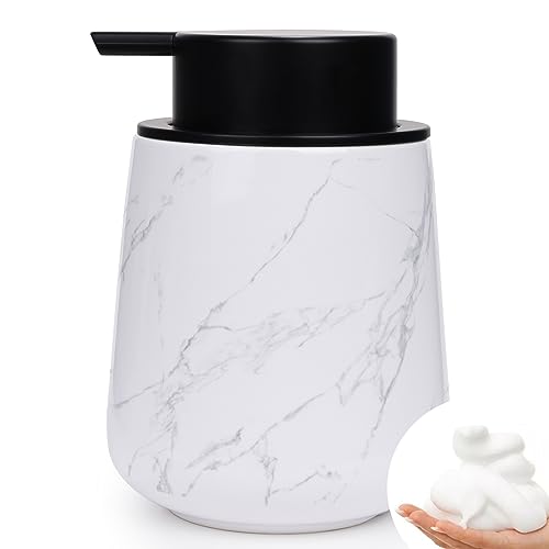 Bosilunlife 12Oz Ceramic Foam Soap Dispenser for Bathroom Kitchen Counter | Premium countertop foam pump creates delicate dense foam, stable desktop placement, Marble - color: Marble