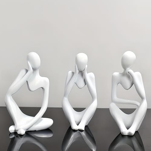 White Thinker Statues Home Decor, Set of 3 Pcs White Resin Trendy Abstract Art Sculpture Collectible Figurines Home Office Coffee Shops Desktop Decoration Aesthetic Ornaments - color: White