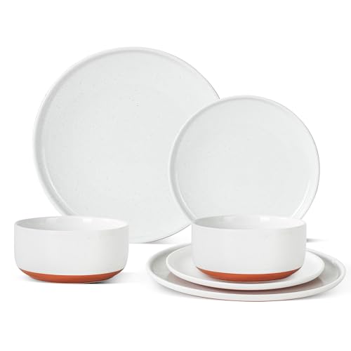 6 Piece Ceramic Plates and Bowls Sets for 2, Elegant White | Stoneware Dinnerware Set, Dishwasher & Microwave Safe, Handcrafted, Perfect for Family and Gatherings - color: White, size: Service for 2(6PCS)