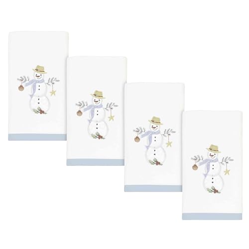 Avanti Linens - Fingertip Towels, Soft Cotton Velour, Embroidered, Festive Home Decor, Set of 4 (Coastal Snowman Collection) - size: 4pc Fingertip Towels