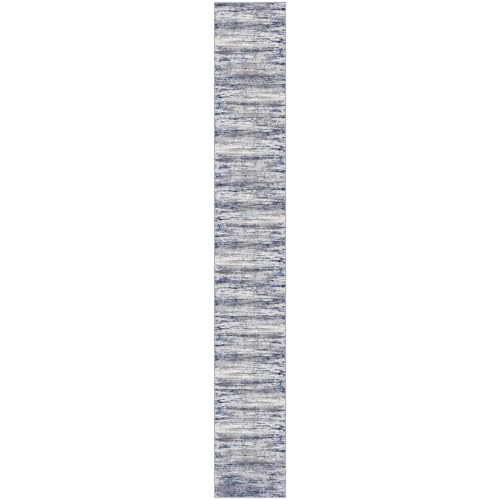 KOZYFLY Modern Abstract Washable Long Rug Runner 2.6x18 Hallway Rug Runner Non-Slip Soft Stair Runners, Grey-Blue Striped 18 feet Runner Rug for Kitchen Entryway Bathroom Laundry Room Foyer - color: Blue-grey, size: 2'8" x 18' (Runner)