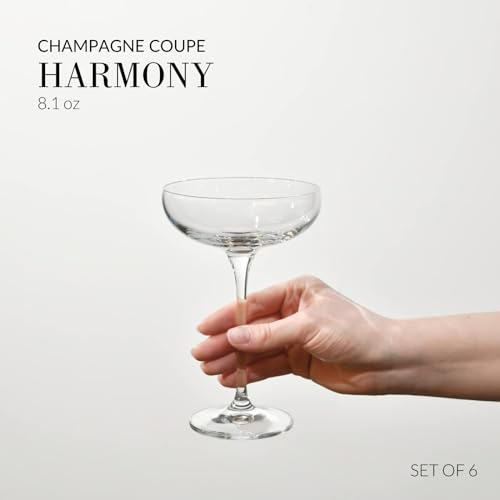 KROSNO Champagne Glasses Set of 6, 8.1 oz, Harmony Collection | Coupes Champagne Crystal Set, Drinking Glasses for Prosecco, Mocktails, Mimosa, Lead-Free Glassware, Dishwasher Safe - style: Classic