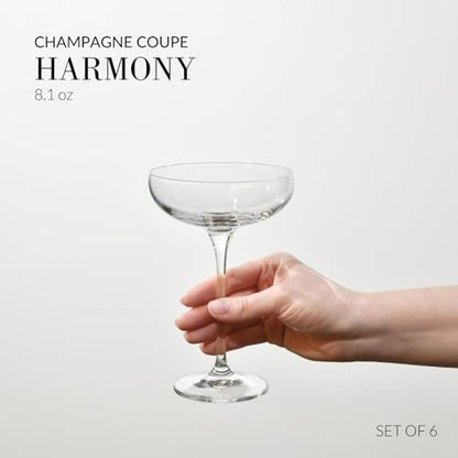 KROSNO Champagne Glasses Set of 6, 8.1 oz, Harmony Collection | Coupes Champagne Crystal Set, Drinking Glasses for Prosecco, Mocktails, Mimosa, Lead-Free Glassware, Dishwasher Safe - style: Classic
