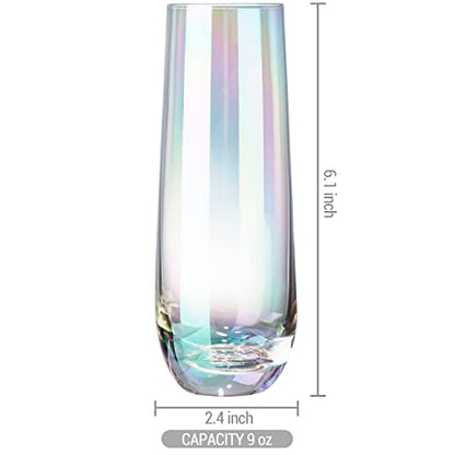 MyGift Set of 4 Iridescent Stemless Champagne Flutes, Rainbow Glasses, 9 oz | Iridescent stemless flutes add colorful sparkle to champagne, prosecco, cocktails and mimosas for holidays, parties or toasts - color: Iridescent