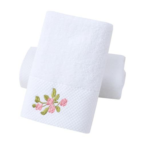 Hand Towels Set of 2 Embroidered Floral Pattern 100% Cotton Absorbent Soft Decorative Towel for Bathroom (White Pattern 3) - color: 2 White Pattern 3