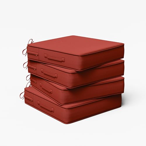 Outdoor Chair Cushion 19 x 19 x 4 Inches Patio Furniture Outdoor Waterproof Seat Cushion, Patio Chair Cushion with Handles and Ties, Square Dining Chair Cushion Set of 4, Terra Red - color: Terra Red, size: 19×19×4 in