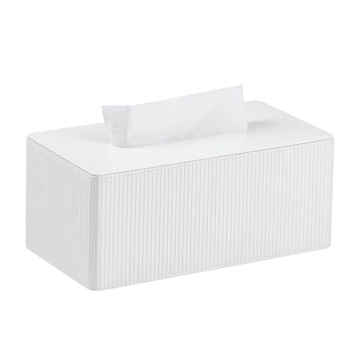 PU Leather Tissue Box Cover Rectangle Tissue Box Holder Rectangular | Magnetic Bottom, Decorative Modern Design, Aesthetic Stripes, For Bathroom, For 120(3-Ply)/160(2-Ply) Tissue Box - color: Ivory