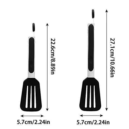 2 Pack Stainless Steel Silicone Cooking & Serving Tongs, 7 & 9 Inch | Locking Handle, Heat Resistant, Dishwasher Safe, for Grilling Steak Salad Pasta Buffet Serving, Black - color: Black, size: 7 & 9 inch