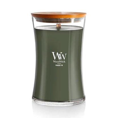 WoodWick Large Hourglass Candle Fraser Fir - Premium Soy Blend Wax Pluswick Innovation Wood Wick Made in USA - color: Fraser Fir, size: 21.5oz