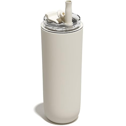 16 oz Insulated Coffee Tumblers, Travel Coffee Tumblers with Straw (Cream) | Double-Wall Stainless Steel Tumbler, Leak Proof Tumbler, Reusable Cups with Lids for lced and Hot Drinks - color: 16-Cream, size: 16 Ounces