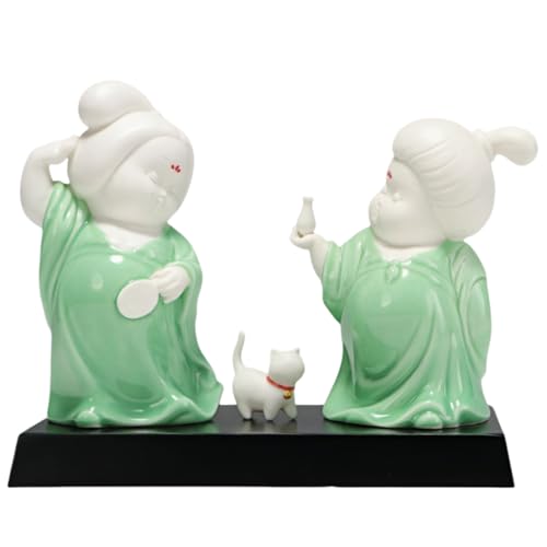 Home Decoration Sculpture Ceramic Classical Ladies Living Room Wine Cabinet Tv Cabinet Desktop Figure Ancient Style Beauty Zen Ornaments Holding Fan and Bottle Set - color: Fan and Bottle Holder Set