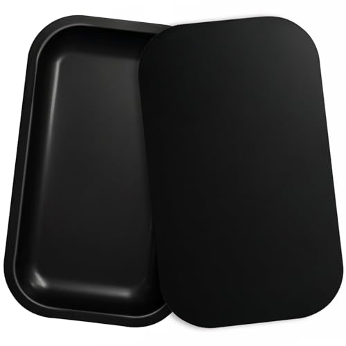 Metal Tray with PVC Soft Magnetic Lid, 11" x 7" - Large Storage Decorative Tray for Home Decor, Coffee Table, Tea, Snacks, Gifts - color: Matte Black