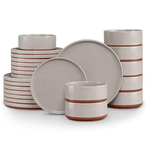 LIANYU Plates and Bowls Sets, 24 Pieces Stoneware Dinnerware Set for 8 | Modern Kitchen Dinner Set Ceramic Dishware Dishes Set, Microwave and Dishwasher Safe, Terra Brown - color: Terra Brown