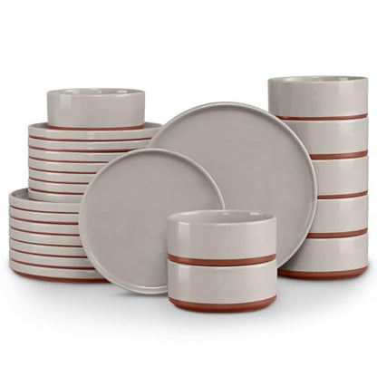 LIANYU Plates and Bowls Sets, 24 Pieces Stoneware Dinnerware Set for 8 | Modern Kitchen Dinner Set Ceramic Dishware Dishes Set, Microwave and Dishwasher Safe, Terra Brown - color: Terra Brown