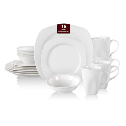 HomeVss, New Bone China Embossed Dinnerware Set, Coupe Square Shape, 16pc Set - color: Square Coupe, size: Service for 4 - 16pc Set