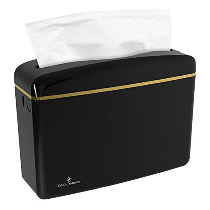 Countertop Multifold Hand Paper Towel Dispenser by Oasis Creations, Single Sheet Dispensing – Glossy Black - color: Black