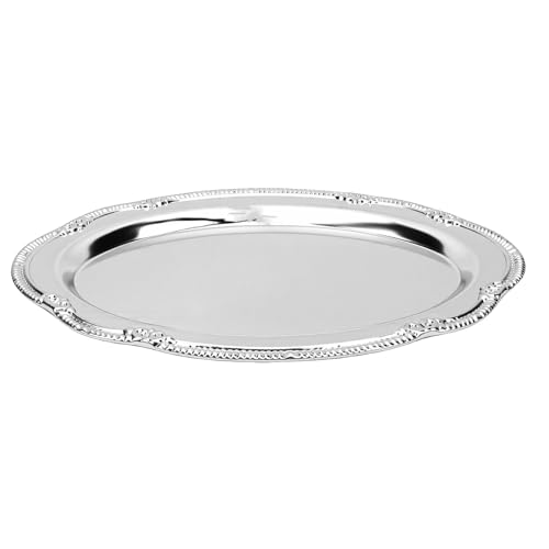 Mingzhe Engraved Dessert Tray Vintage Serving Plate Decorative Dessert Platter Metal Tray Retro Fruit Display Court Style with Intricate Engraved Patterns for Party Wedding Afternoon Tea (L) - size: 11.4" x 8.3" x 0.8"