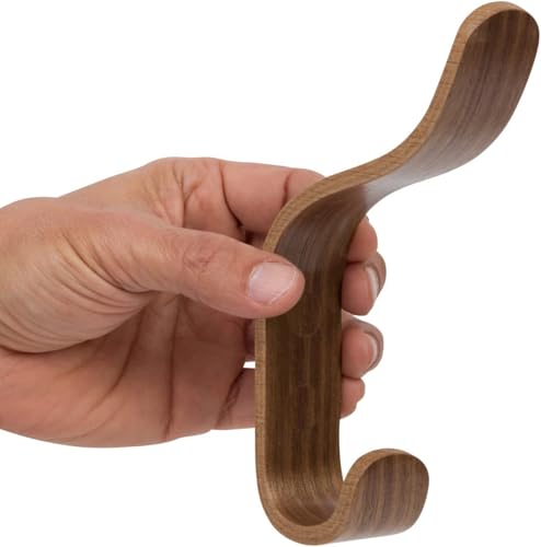 Plywood Wall Hooks Set of 4 Wood Coat Hooks Hanging Clothes Hats Robes Towels Wooden (Walnut) - color: Walnut