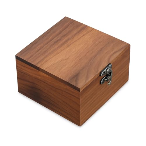 Handcrafted Walnut Wood Keepsake Box – 4.3 x 4.3 x 2.5 inch – Jewelry, Watch & Gift Storage Box – Rustic Wooden Box for Wedding, Birthday, Christmas - color: Walnut Box-XPFH-11*11CM
