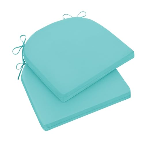 Wellsin Outdoor Chair Cushions for Patio Furniture, 3-Year Color Fastness Patio Chair Cushions Set of 2, Water Resistant Round Corner Outdoor Seat Cushions 17"X16"X2", Teal - color: Solid Color/ Teal, size: 17"x16"x2"(Pack of 2)