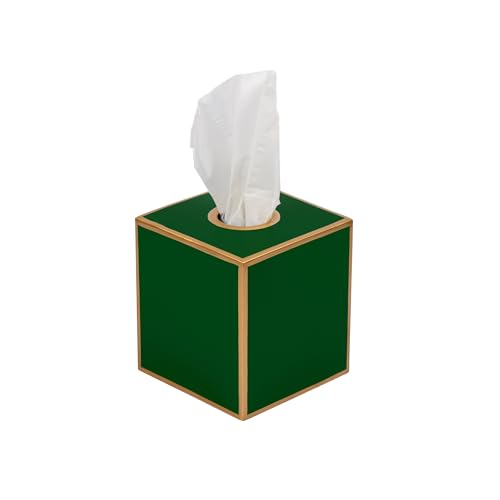 Jaye's Studio Decorative Tissue Box Covers, Green Square Metal Gold Cube | Matte Hand-Painted Finish, Fits Standard Facial Holders, Polished Trim, Open Bottom, Study Powder Room Use - color: Emerald Green